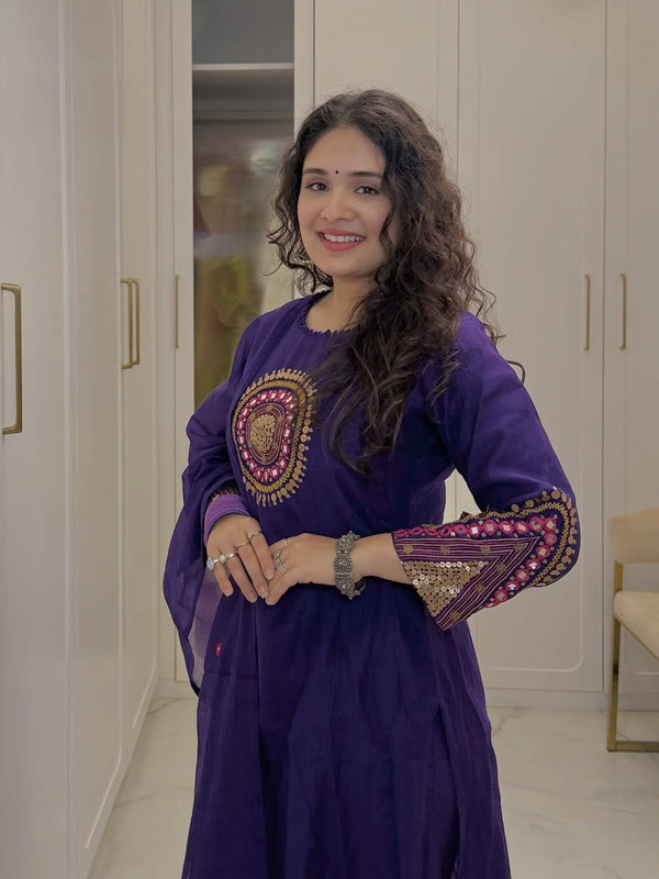 Beautiful Designer Blue Cotton Suit Set