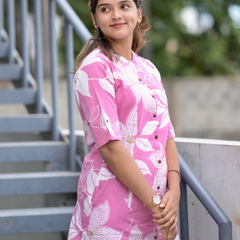Pink Printed Cotton Kurti Palazzo Set