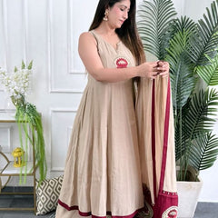 Designer Embroidery Work Beige Color Suit Set