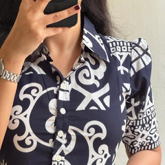 Black Printed Cotton Midi Dress