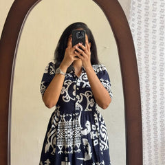 Black Printed Cotton Midi Dress