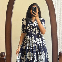 Black Printed Cotton Midi Dress