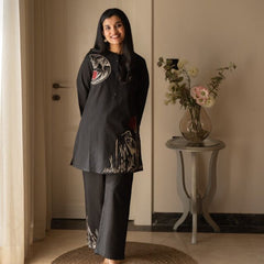 Embroidery Work Cotton Flex Black Co_ord Set