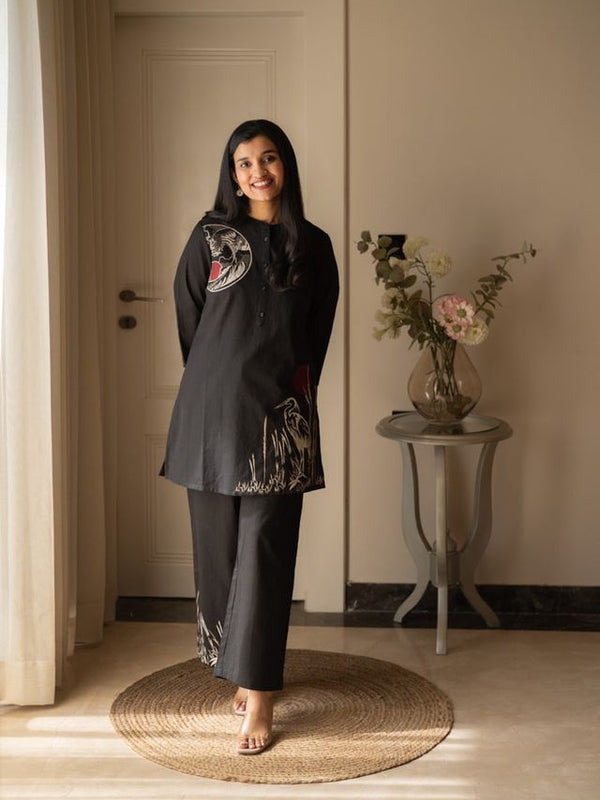 Embroidery Work Cotton Flex Black Co_ord Set