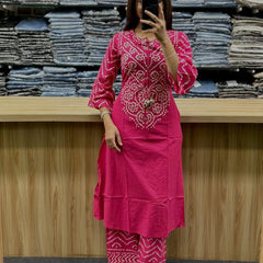 Beautiful Embroidered Green Cotton Midi Kurti