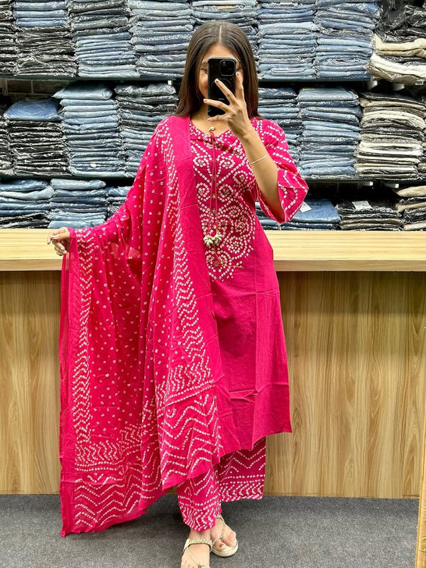 Beautiful Embroidered Green Cotton Midi Kurti