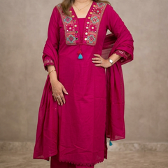 Beautiful Designer Magenta Color Cotton Suit Set