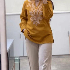 Embroidery Work Mustard Top Pant Set