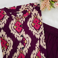 Purple Printed Cotton Kurti Palazzo Set