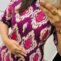 Purple Printed Cotton Kurti Palazzo Set