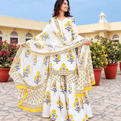 Beautiful Printed White Cotton Gopi Dress Set