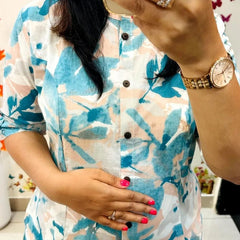 Green Printed Cotton Kurti & Palazzo Set