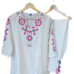 Cotton Schiffli Embroidered Co-ord Set