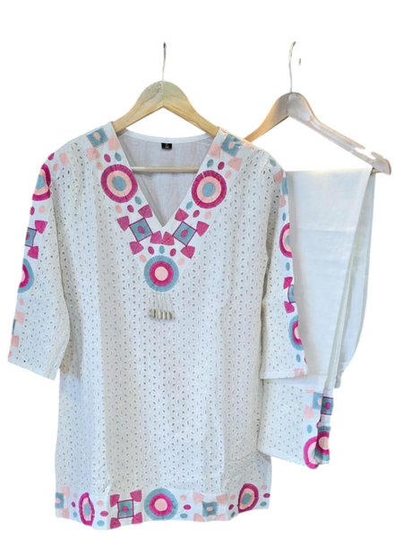 Cotton Schiffli Embroidered Co-ord Set
