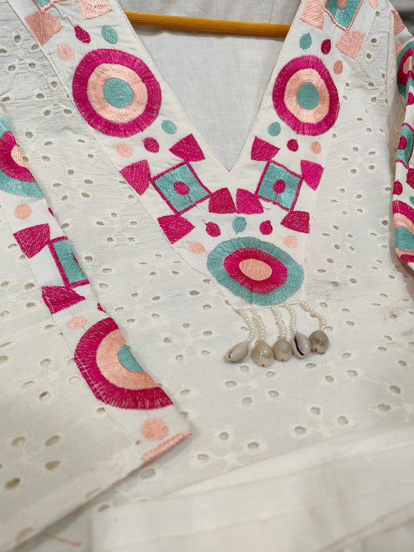 Cotton Schiffli Embroidered Co-ord Set