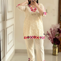 Cotton Schiffli Embroidered Co-ord Set