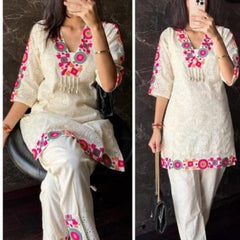 Cotton Schiffli Embroidered Co-ord Set