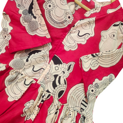 Beautiful Madhubani Print Red Cotton Midi Kurti