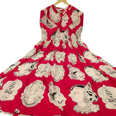Beautiful Madhubani Print Red Cotton Midi Kurti