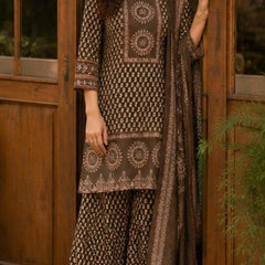 Beautiful Printed Brown Cotton Gopi Dress Set