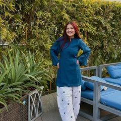 Embriodery Work Teal Blue Cotton Farshi Salwar Set