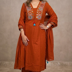 Beautiful Designer Rust Color Cotton Suit Set