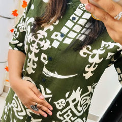 Green Cotton A-Line Printed Co-ord Set