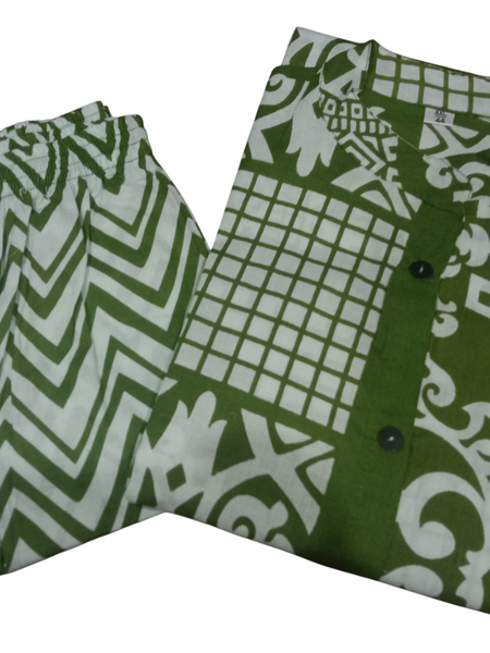 Green Cotton A-Line Printed Co-ord Set