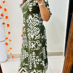Green Cotton A-Line Printed Co-ord Set