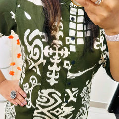 Green Cotton A-Line Printed Co-ord Set