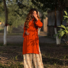 Chery Embroideried Work Orange Farshi Salwar Set