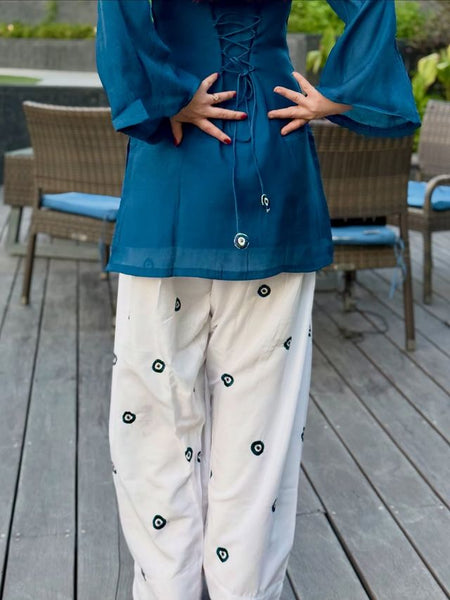 Embriodery Work Teal Blue Cotton Farshi Salwar Set
