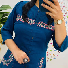 Embroidered Blue Cotton Co-ord Set