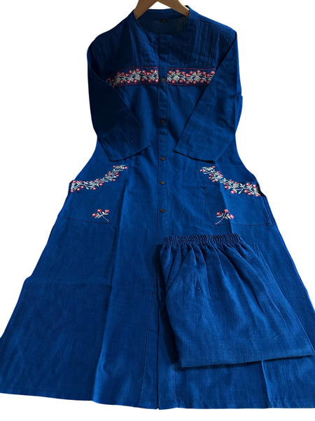 Embroidered Blue Cotton Co-ord Set