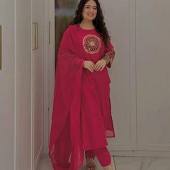 Beautiful Designer Magenta Color Cotton Suit Set