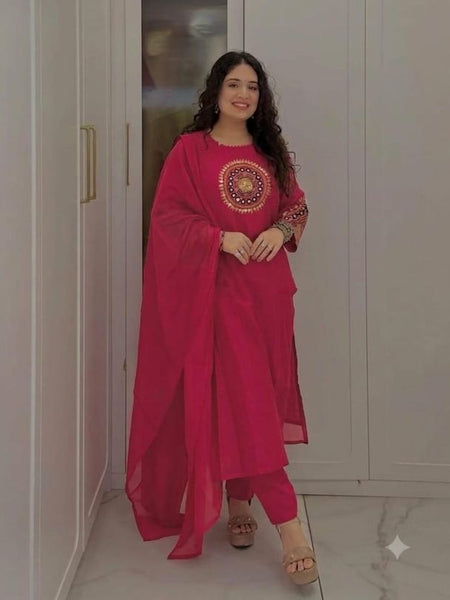 Beautiful Designer Magenta Color Cotton Suit Set