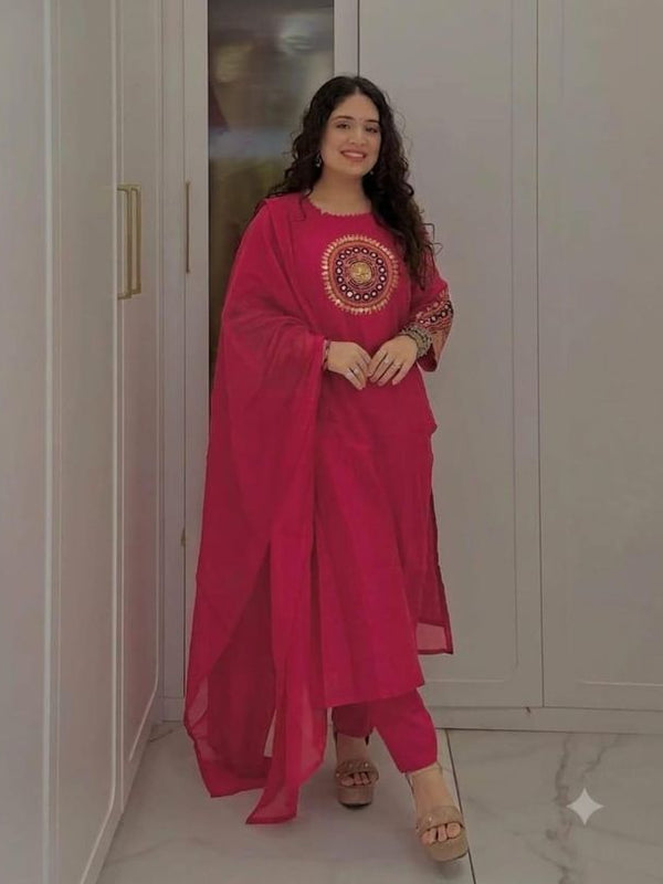 Beautiful Designer Magenta Color Cotton Suit Set