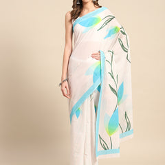 Blue Floral Printed Cotton Saree for Women