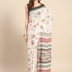 Multicolour Floral Printed Cotton Saree for Women