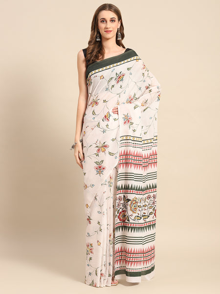 Multicolour Floral Printed Cotton Saree for Women