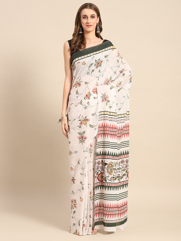 Multicolour Floral Printed Cotton Saree for Women