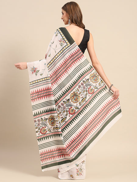 Multicolour Floral Printed Cotton Saree for Women