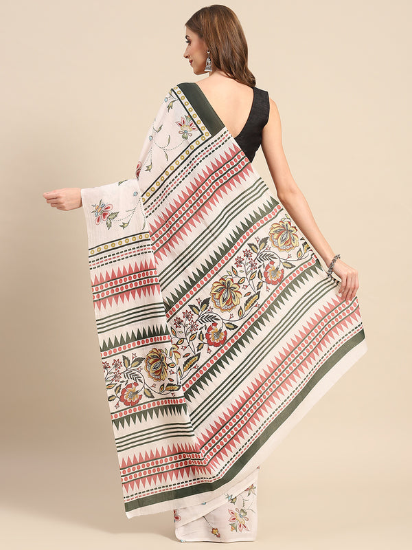 Multicolour Floral Printed Cotton Saree for Women