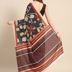 Black Floral Printed Pure Cotton Saree For Women