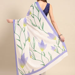 Lavender Floral Printed Cotton Saree for Women