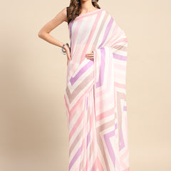 White Geometric Printed Pure Cotton Saree for Women