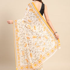 Yellow Floral Printed Pure Cotton Saree for Women