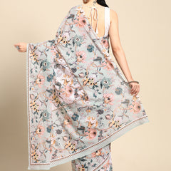 Sea Green Floral Pure Cotton Saree for Women