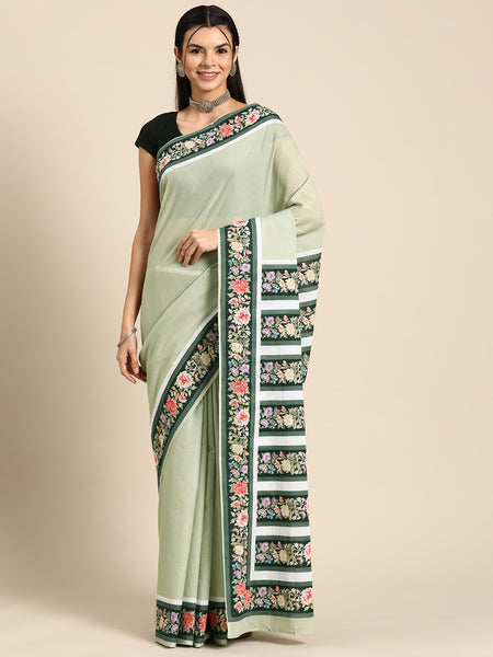 Green Pure Cotton Saree for Women