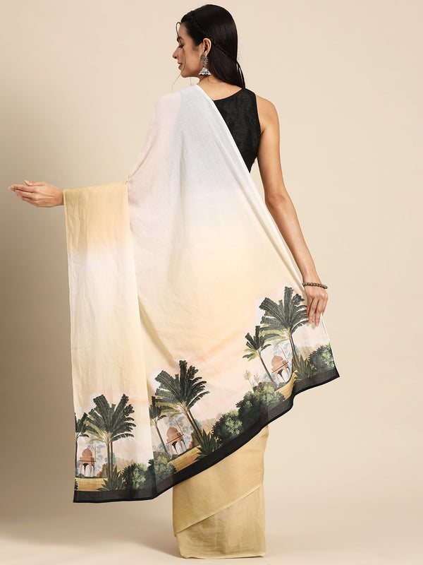 White Kalamkari Cotton Saree for Women